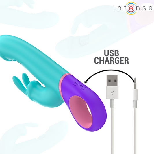 INTENSE - MONICA VIBRATEUR RABBIT AVEC STIMULATEUR DE POINT G ROTATIF BLEU - 7eme ciel