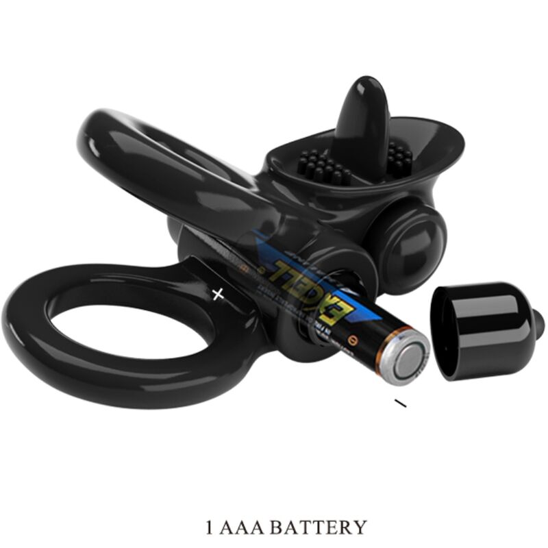 PRETTY LOVE - PASSIONATE RING DOUBLE ANNEAU VIBRANT + STIMULATEUR DE CLITORIS NOIR - 7eme ciel