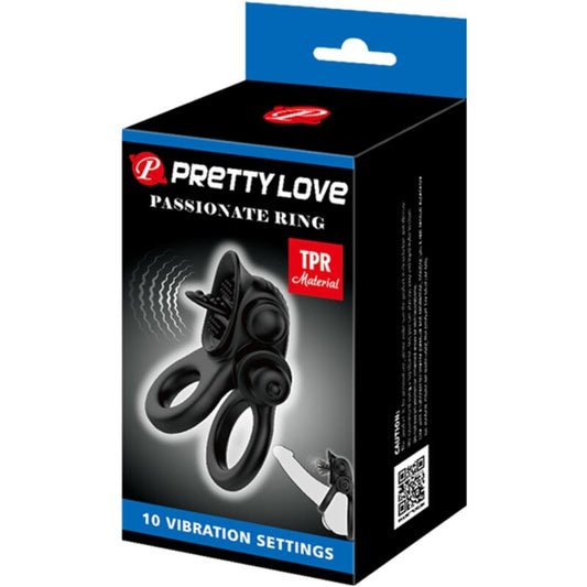 PRETTY LOVE - PASSIONATE RING DOUBLE ANNEAU VIBRANT + STIMULATEUR DE CLITORIS NOIR - 7eme ciel