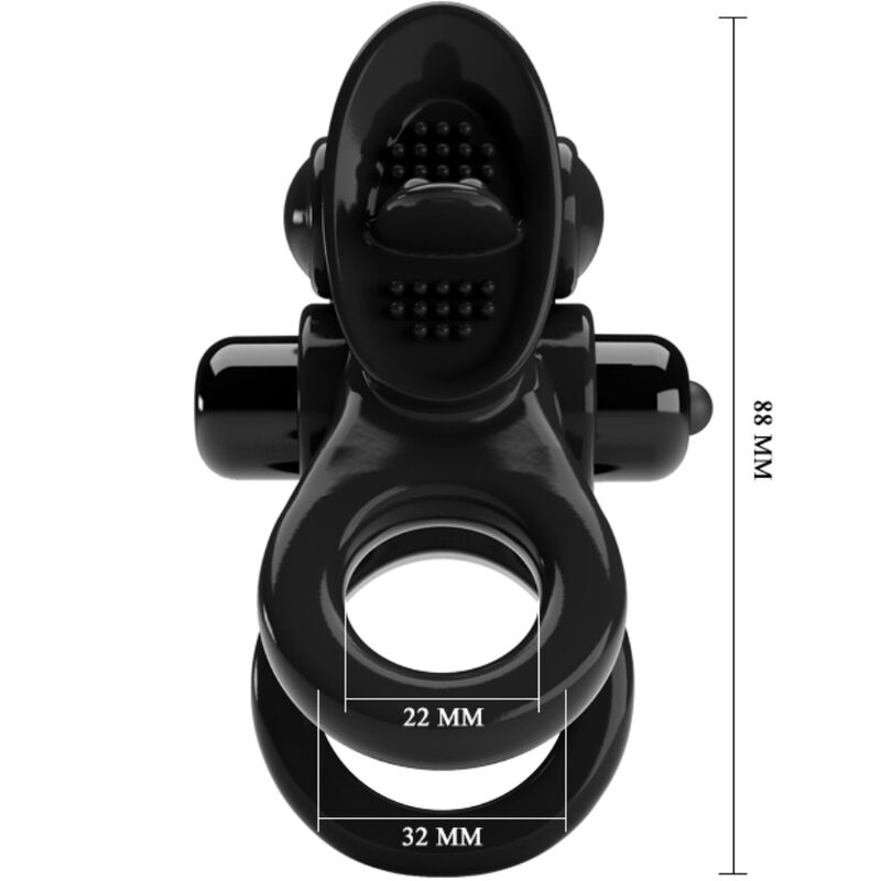 PRETTY LOVE - PASSIONATE RING DOUBLE ANNEAU VIBRANT + STIMULATEUR DE CLITORIS NOIR - 7eme ciel