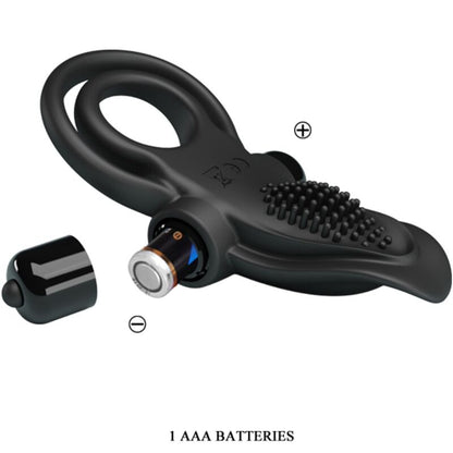 PRETTY LOVE - DOUBLE ANNEAU VIBRANT + STIMULATEUR DE CLITORIS 10 VIBRATIONS NOIR