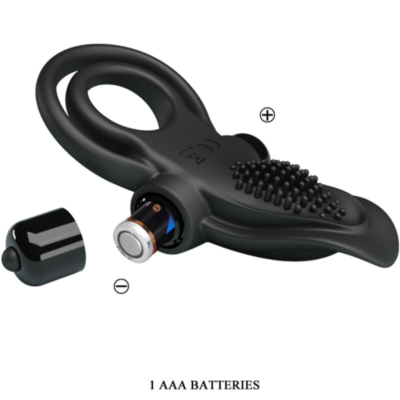 PRETTY LOVE - DOUBLE ANNEAU VIBRANT + STIMULATEUR DE CLITORIS 10 VIBRATIONS NOIR - 7eme ciel