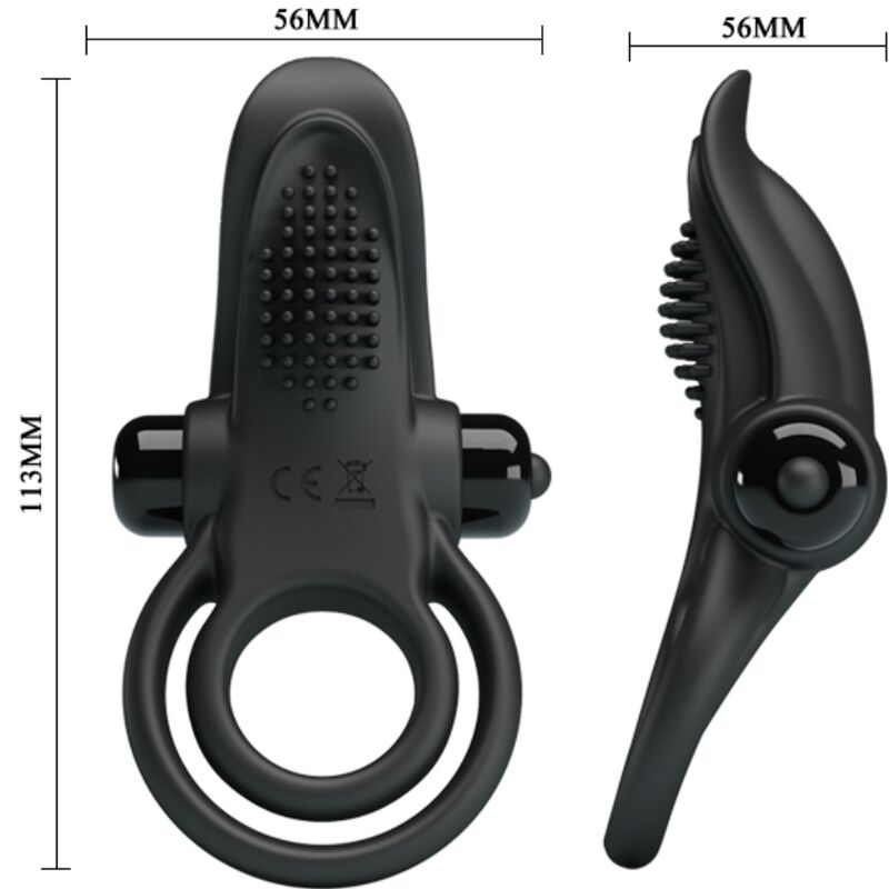 PRETTY LOVE - DOUBLE ANNEAU VIBRANT + STIMULATEUR DE CLITORIS 10 VIBRATIONS NOIR - 7eme ciel