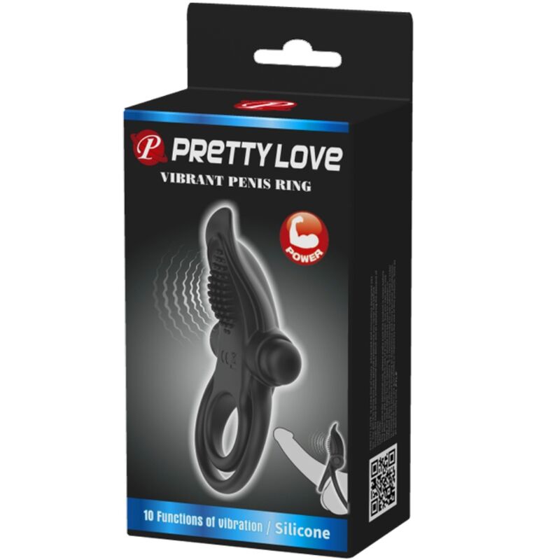 PRETTY LOVE - DOUBLE ANNEAU VIBRANT + STIMULATEUR DE CLITORIS 10 VIBRATIONS NOIR - 7eme ciel