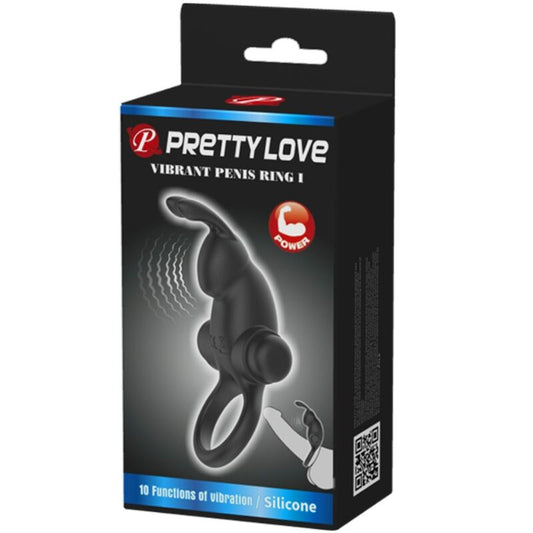 PRETTY LOVE - ANNEAU VIBRANT + STIMULATEUR DE CLITORIS RABBIT 10 VIBRATIONS NOIR - 7eme ciel