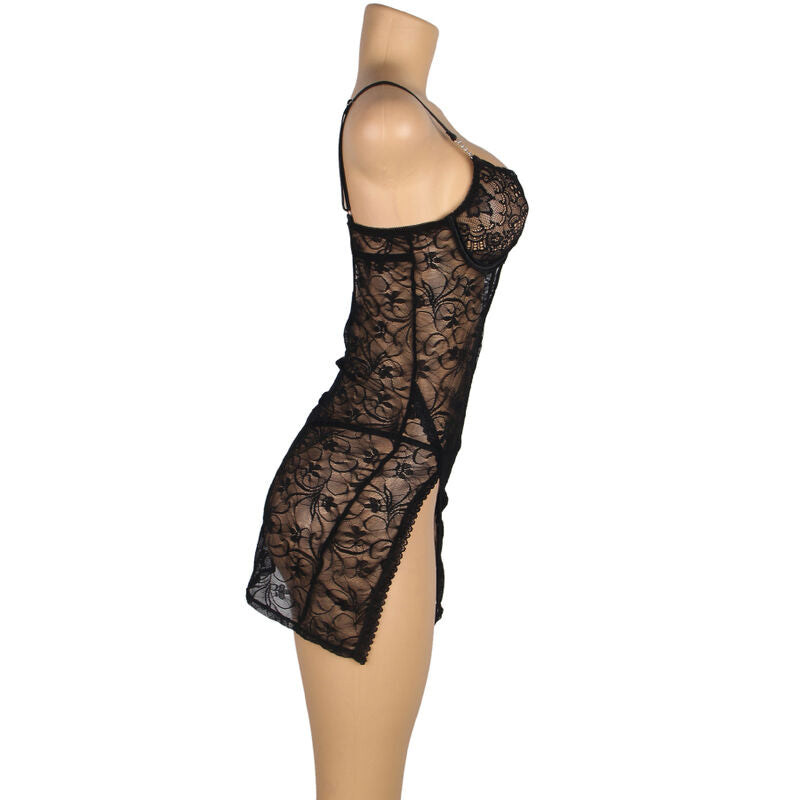 SUBBLIME - 954185 BABYDOLL EN DENTELLE À BRETELLES RÉGLABLES NOIRE S/M - 7eme ciel