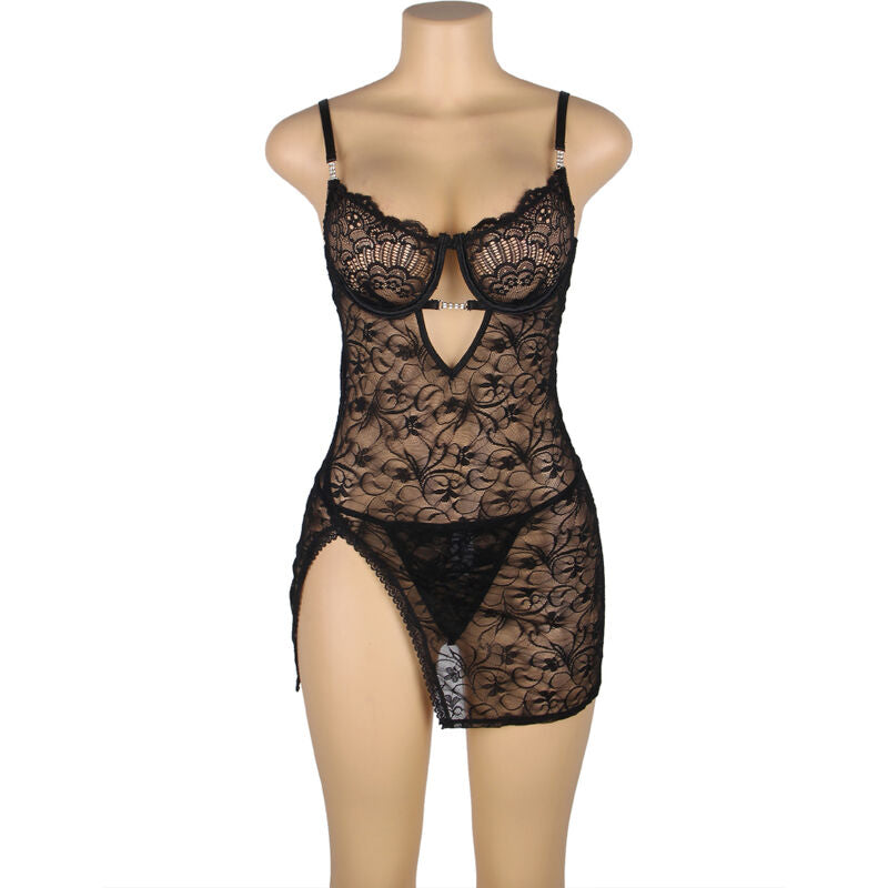 SUBBLIME - 954185 BABYDOLL EN DENTELLE À BRETELLES RÉGLABLES NOIRE S/M - 7eme ciel