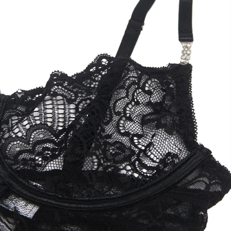 SUBBLIME - 954185 BABYDOLL EN DENTELLE À BRETELLES RÉGLABLES NOIRE S/M - 7eme ciel