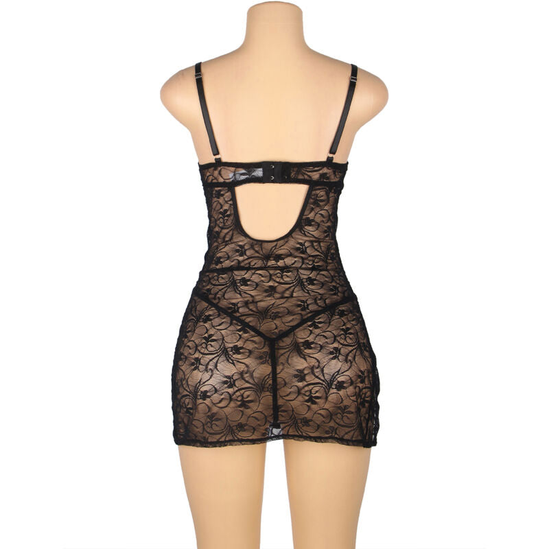 SUBBLIME - 954185 BABYDOLL EN DENTELLE À BRETELLES RÉGLABLES NOIRE S/M - 7eme ciel