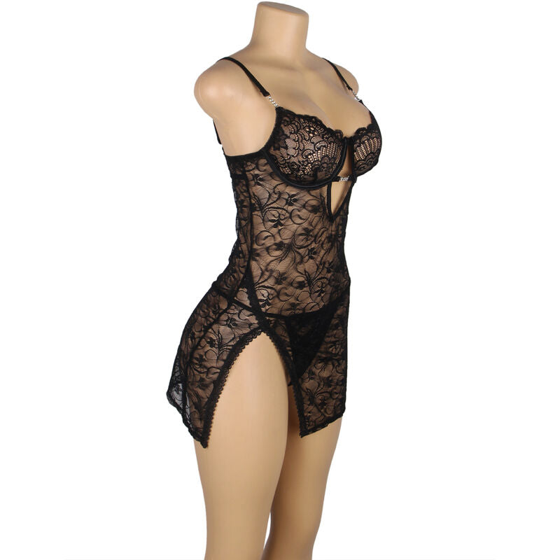 SUBBLIME - 954185 BABYDOLL EN DENTELLE À BRETELLES RÉGLABLES NOIRE S/M - 7eme ciel