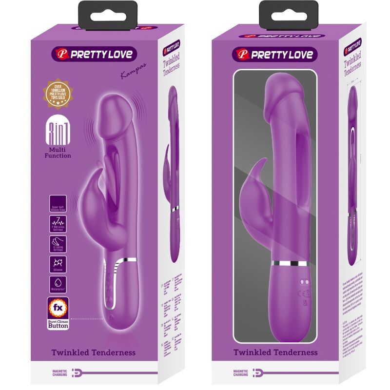 PRETTY LOVE - KAMPAS VIBRATEUR LAPIN MULTIFONCTION 3 EN 1 VIOLET - 7eme ciel