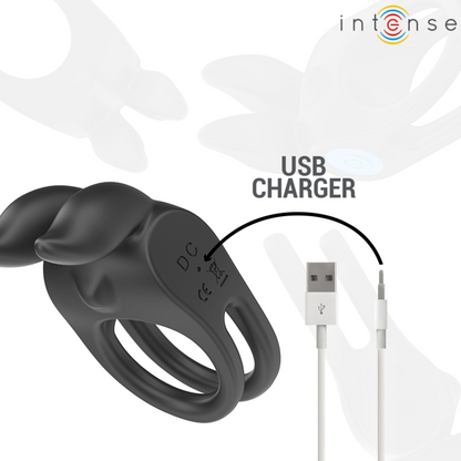 INTENSE - SAM VIBRATEUR DOUBLE ANNEAU PÉNIS 10 VIBRATIONS NOIR - 7eme ciel