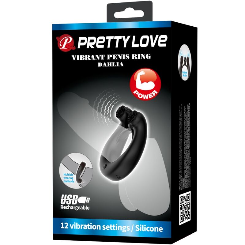 PRETTY LOVE - ANNEAU VIBRANT DAHLIA + STIMULATEUR DE CLITORIS 12 VIBRATIONS NOIR - 7eme ciel