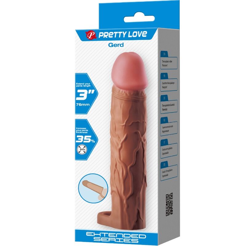 PRETTY LOVE - MANCHON DE PÉNIS GERD AVEC EXTENSION DE 7,6 CM MULÂTRE - 7eme ciel