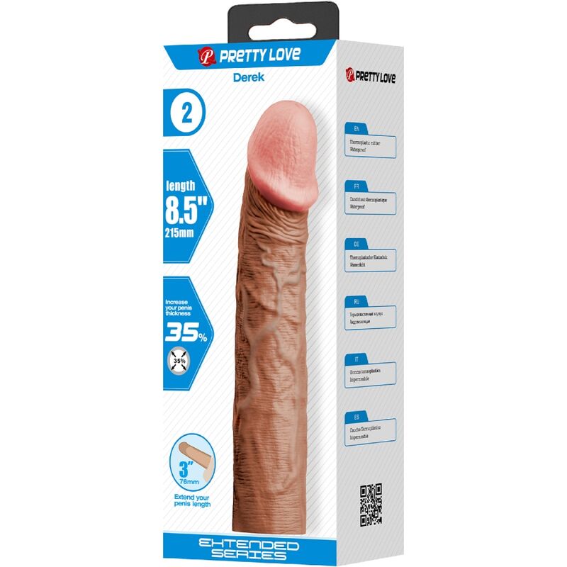 PRETTY LOVE - MANCHON DE PÉNIS DEREK AVEC EXTENSION DE 7,6 CM MULÂTRE - 7eme ciel