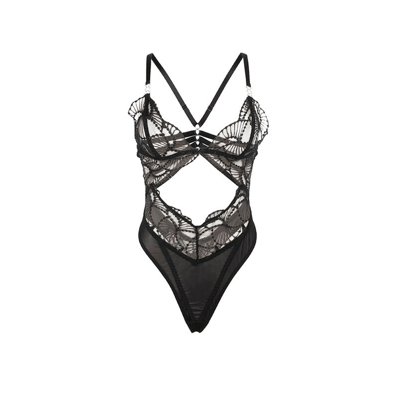 SUBBLIME - 955229 BODY TRANSPARENT AVEC DENTELLE CREUSE NOIR L/XL - 7eme ciel