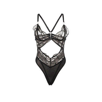 SUBBLIME - 955229 BODY TRANSPARENT AVEC DENTELLE CREUSE NOIR L/XL - 7eme ciel