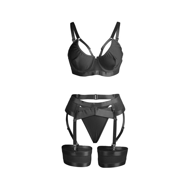 SUBBLIME - 955243 ENSEMBLE SOUTIEN-GORGE BONDAGE NOIR AVEC JARRETELLE L/XL - 7eme ciel