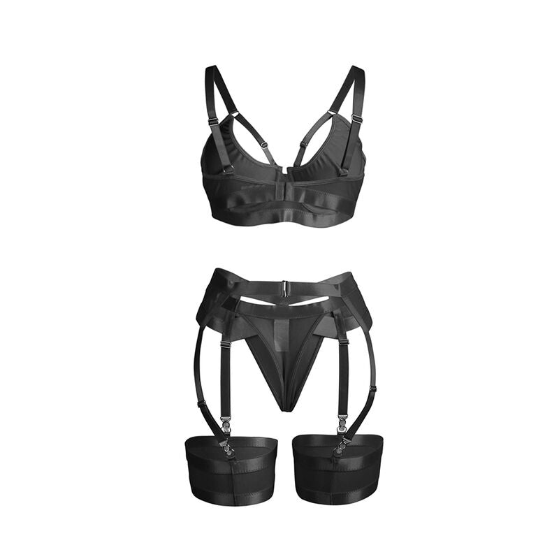 SUBBLIME - 955243 ENSEMBLE SOUTIEN-GORGE BONDAGE NOIR AVEC JARRETELLE L/XL - 7eme ciel