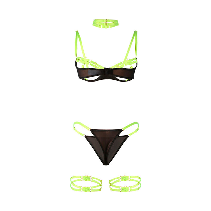 SUBBLIME - 955274 ENSEMBLE SOUTIEN-GORGE AVEC COLLIER ET DÉTAILS DE JAMBES VERT FLUORESCENT S/M - 7eme ciel