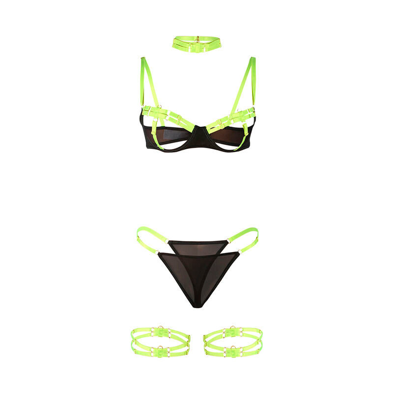 SUBBLIME - 955274 ENSEMBLE SOUTIEN-GORGE AVEC COLLIER ET DÉTAILS DE JAMBES VERT FLUORESCENT S/M - 7eme ciel