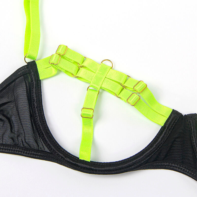 SUBBLIME - 955274 ENSEMBLE SOUTIEN-GORGE AVEC COLLIER ET DÉTAILS DE JAMBES VERT FLUORESCENT S/M - 7eme ciel