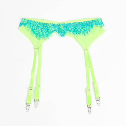 SUBBLIME - 955311 ENSEMBLE SOUTIEN-GORGE AVEC LIGNES DENTELLE ET JARRETELLE VERT ET BLEU S/M