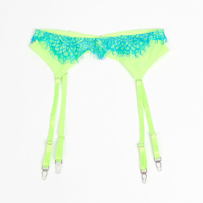 SUBBLIME - 955311 ENSEMBLE SOUTIEN-GORGE AVEC LIGNES DENTELLE ET JARRETELLE VERT ET BLEU S/M - 7eme ciel
