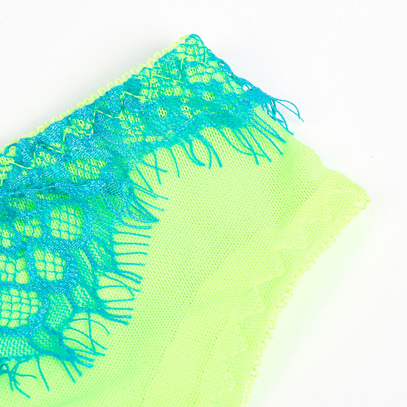 SUBBLIME - 955328 ENSEMBLE SOUTIEN-GORGE AVEC LIGNES DENTELLE ET JARRETELLE VERT ET BLEU L/XL - 7eme ciel