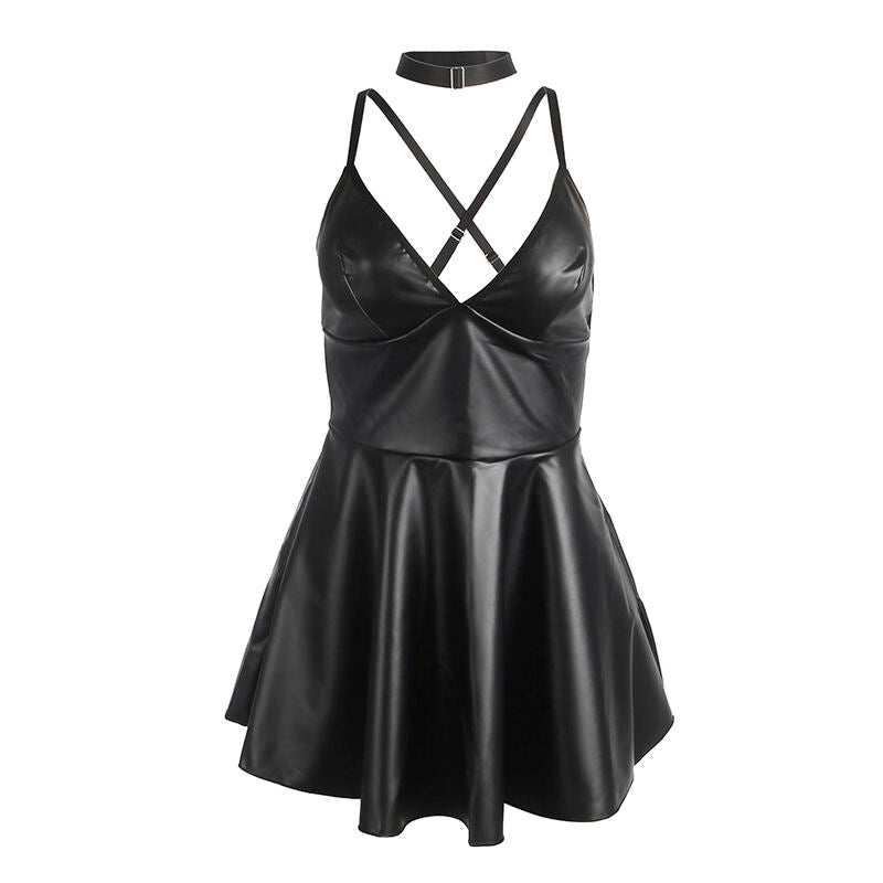 SUBBLIME - 955380 ROBE À BRETELLES EN CUIR NOIR L/XL - 7eme ciel