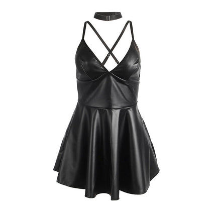 SUBBLIME - 955380 ROBE À BRETELLES EN CUIR NOIR L/XL - 7eme ciel
