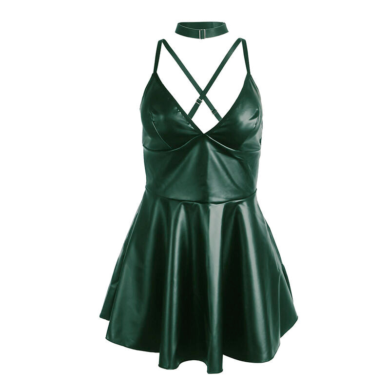 SUBBLIME - 955434 ROBE À BRETELLES EN CUIR VERT S/M - 7eme ciel