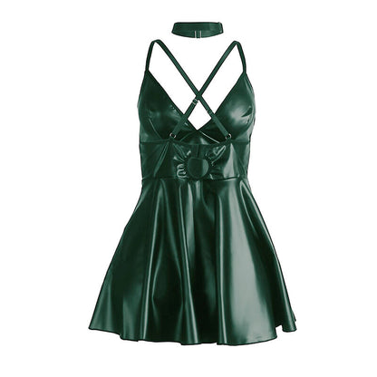 SUBBLIME - 955441 ROBE À BRETELLES EN CUIR VERT L/XL