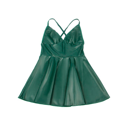 SUBBLIME - 955441 ROBE À BRETELLES EN CUIR VERT L/XL - 7eme ciel