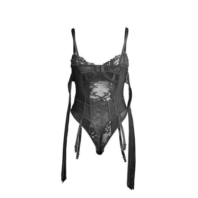 SUBBLIME - 955496 BODY EN DENTELLE AVEC NŒUDS ET JARRETELLES NOIR S/M - 7eme ciel