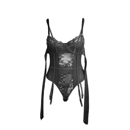 SUBBLIME - 955496 BODY EN DENTELLE AVEC NŒUDS ET JARRETELLES NOIR S/M