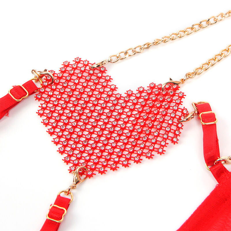SUBBLIME - 955519 ENSEMBLE SOUTIEN-GORGE AVEC CHAÎNES ET COEUR EN MAILLE ROUGE S/M - 7eme ciel
