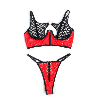 SUBBLIME - 955533 ENSEMBLE SOUTIEN-GORGE À FERMETURE ÉCLAIR EN CUIR VERNI ROUGE S/M - 7eme ciel