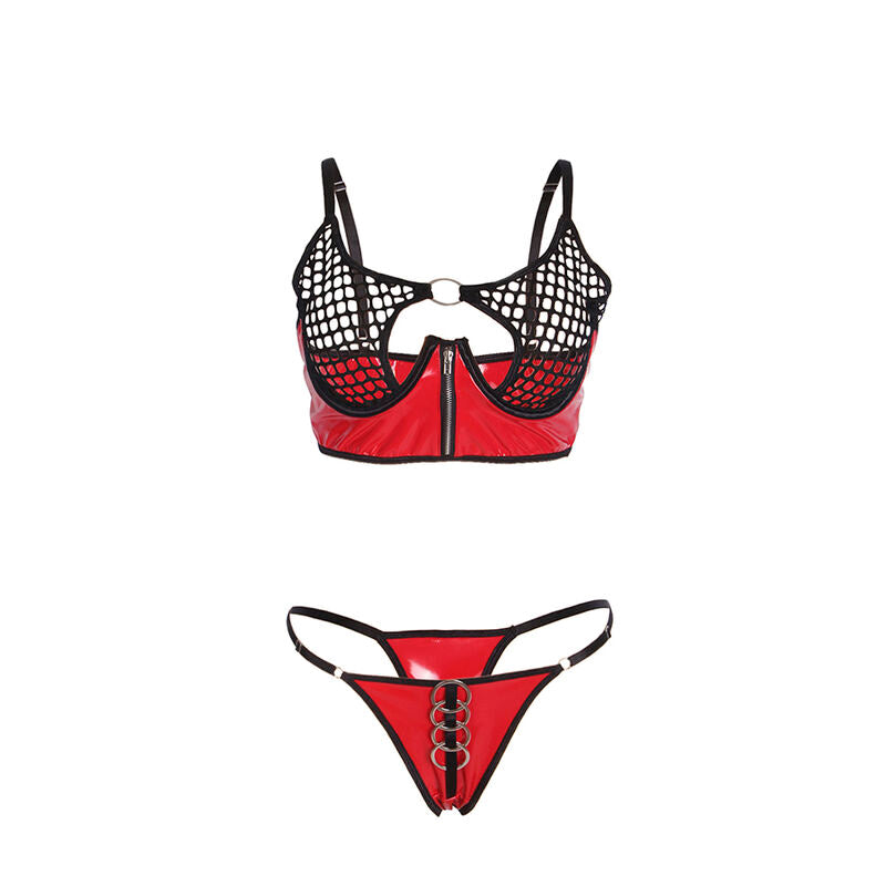 SUBBLIME - 955533 ENSEMBLE SOUTIEN-GORGE À FERMETURE ÉCLAIR EN CUIR VERNI ROUGE S/M - 7eme ciel