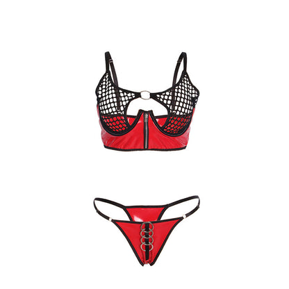 SUBBLIME - 955533 ENSEMBLE SOUTIEN-GORGE À FERMETURE ÉCLAIR EN CUIR VERNI ROUGE S/M - 7eme ciel