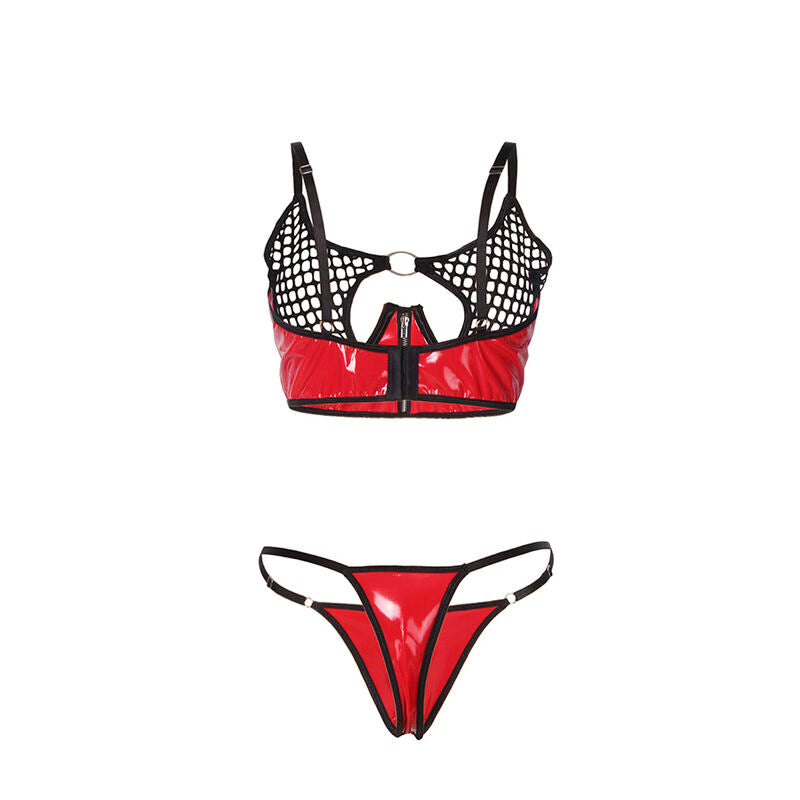 SUBBLIME - 955533 ENSEMBLE SOUTIEN-GORGE À FERMETURE ÉCLAIR EN CUIR VERNI ROUGE S/M - 7eme ciel