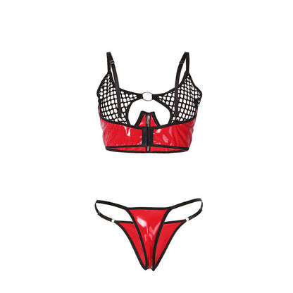 SUBBLIME - 955533 ENSEMBLE SOUTIEN-GORGE À FERMETURE ÉCLAIR EN CUIR VERNI ROUGE S/M - 7eme ciel