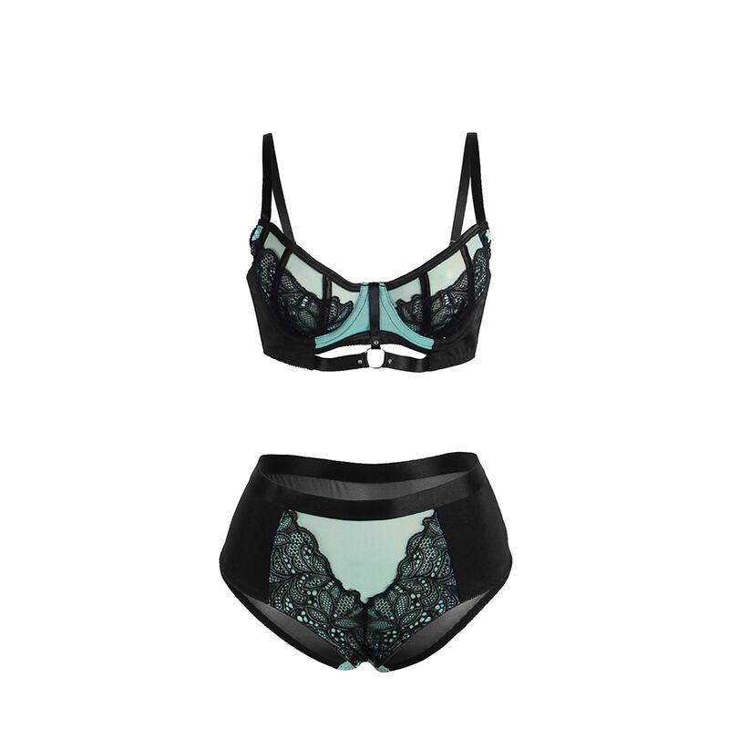 SUBBLIME - 955557 ENSEMBLE SOUTIEN-GORGE EN CUIR VERNI VERT AVEC FERMETURE ÉCLAIR S/M - 7eme ciel