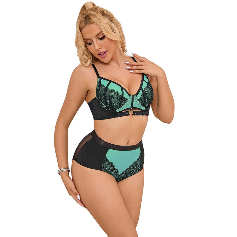 SUBBLIME - 955557 ENSEMBLE SOUTIEN-GORGE EN CUIR VERNI VERT AVEC FERMETURE ÉCLAIR S/M - 7eme ciel