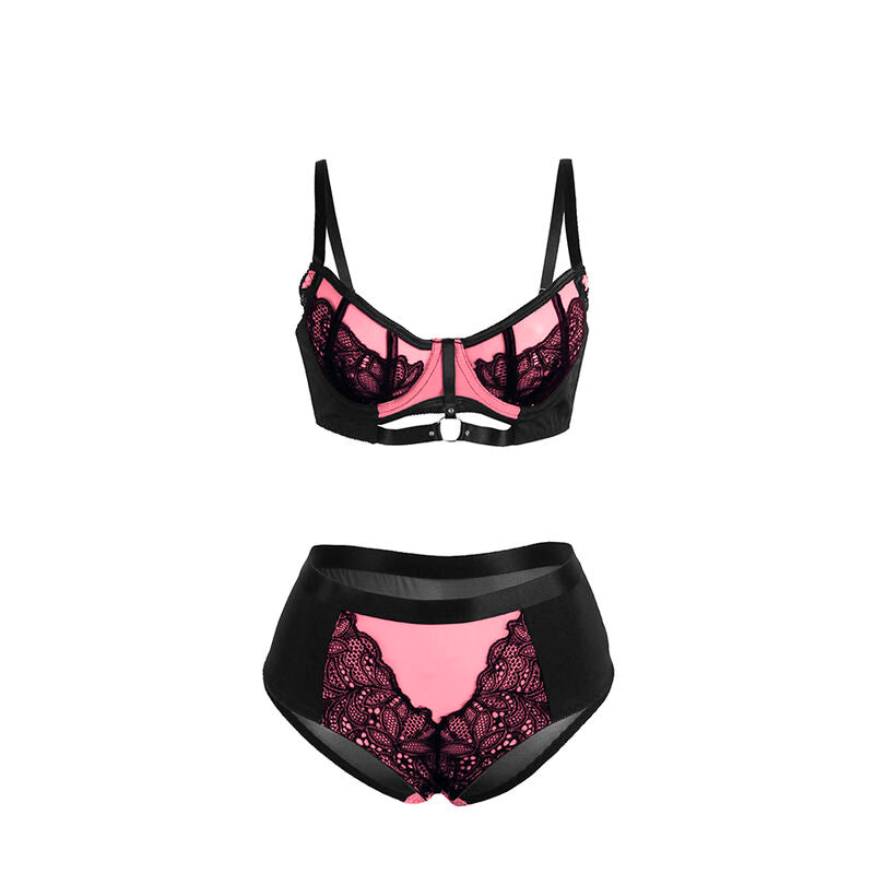 SUBBLIME - 955571 ENSEMBLE SOUTIEN-GORGE EN CUIR VERNI ROSE AVEC FERMETURE ÉCLAIR S/M - 7eme ciel