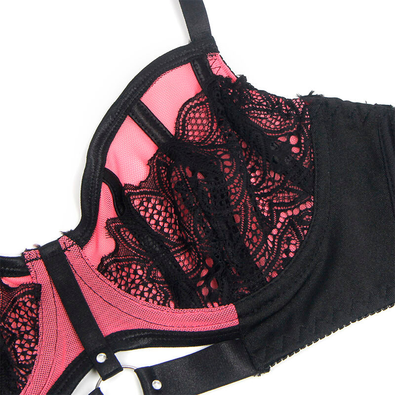 SUBBLIME - 955588 ENSEMBLE SOUTIEN-GORGE EN CUIR VERNI ROSE AVEC FERMETURE ÉCLAIR L/XL - 7eme ciel