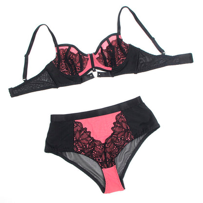 SUBBLIME - 955588 ENSEMBLE SOUTIEN-GORGE EN CUIR VERNI ROSE AVEC FERMETURE ÉCLAIR L/XL