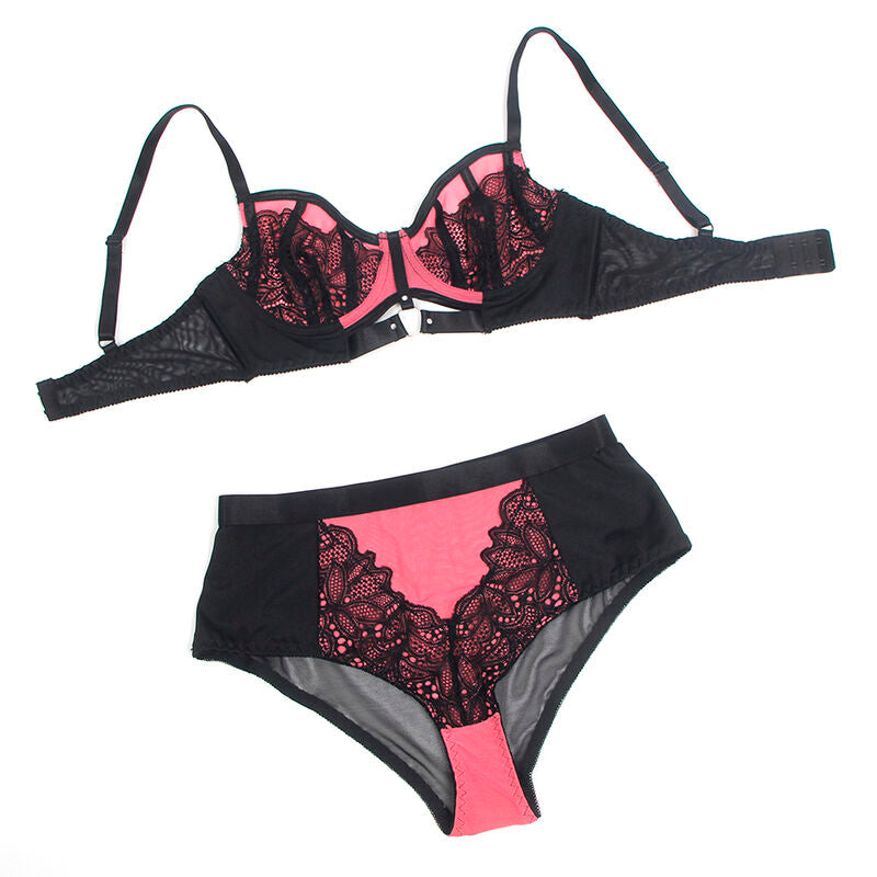SUBBLIME - 955588 ENSEMBLE SOUTIEN-GORGE EN CUIR VERNI ROSE AVEC FERMETURE ÉCLAIR L/XL - 7eme ciel