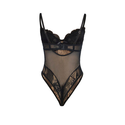 SUBBLIME - 955618 BODY EN DENTELLE AVEC FERMETURE EN BAS NOIR S/M - 7eme ciel