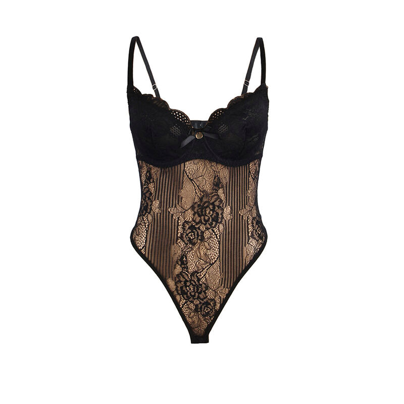 SUBBLIME - 955618 BODY EN DENTELLE AVEC FERMETURE EN BAS NOIR S/M - 7eme ciel